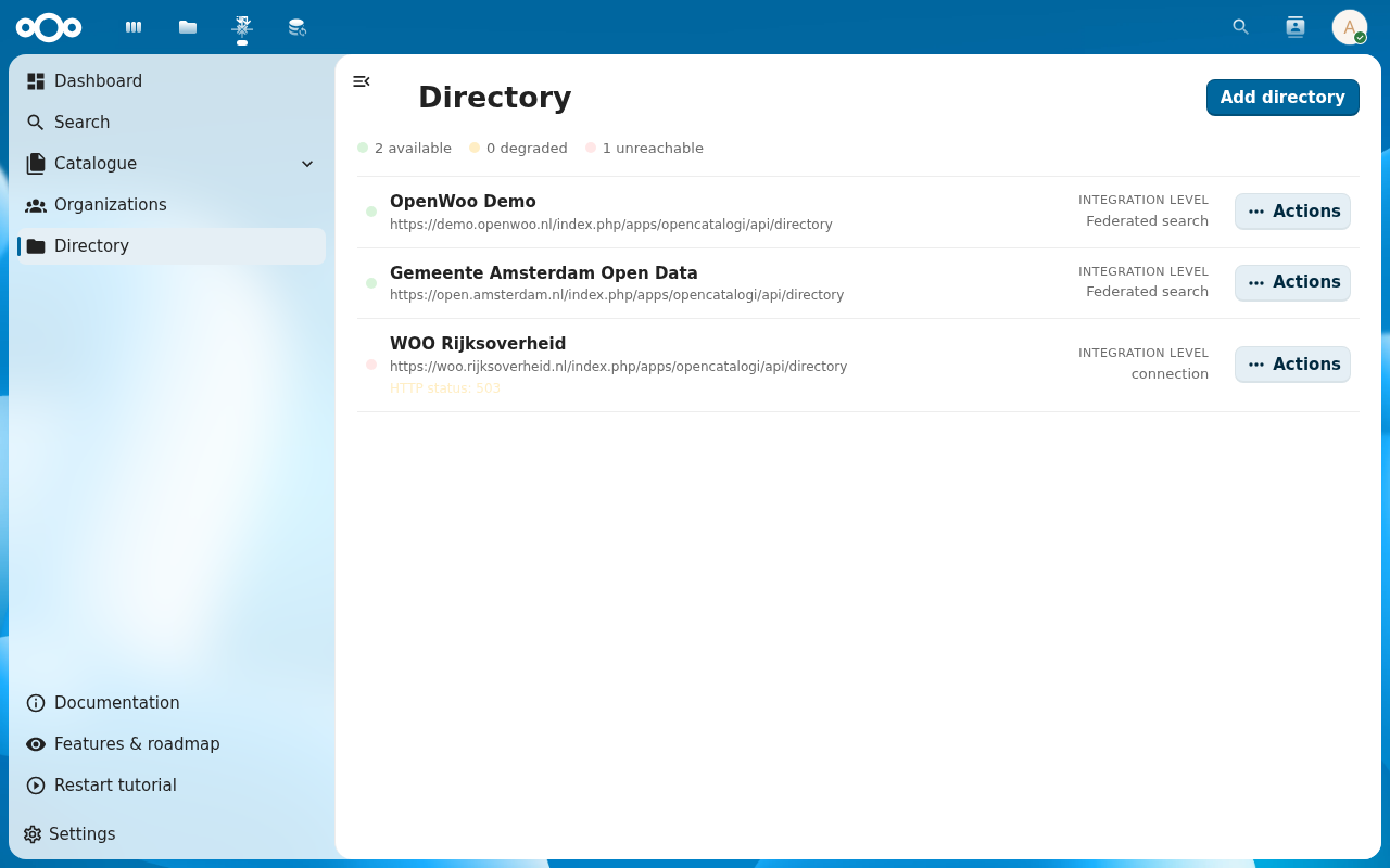 Directory list with three peers and the Add directory button