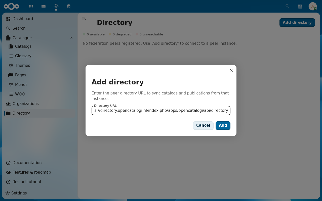 Add directory dialog with the peer's directory URL filled in