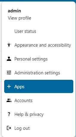 next cloud app menu